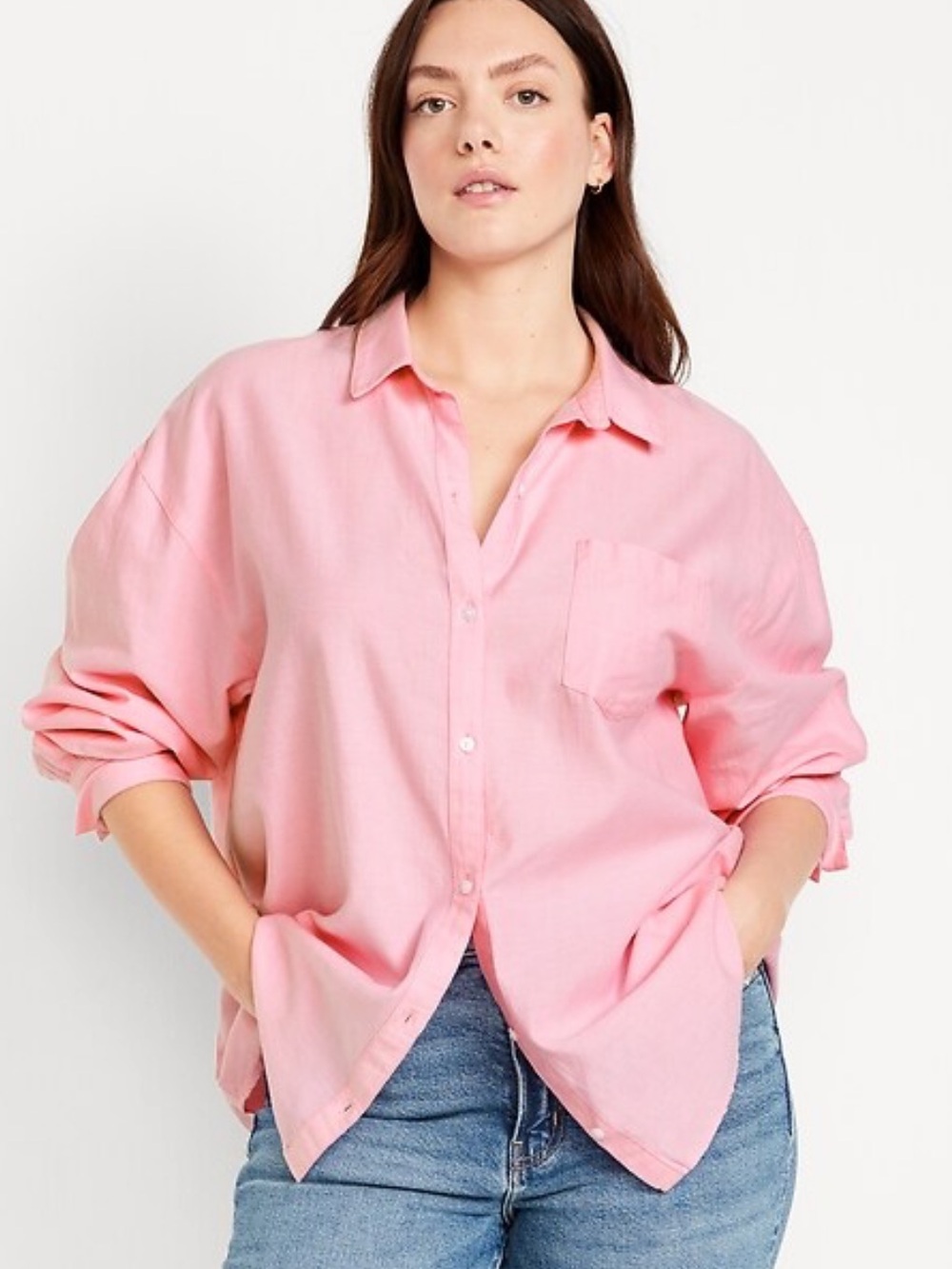 Old Navy Pink Boyfriend Button-Up Shirt